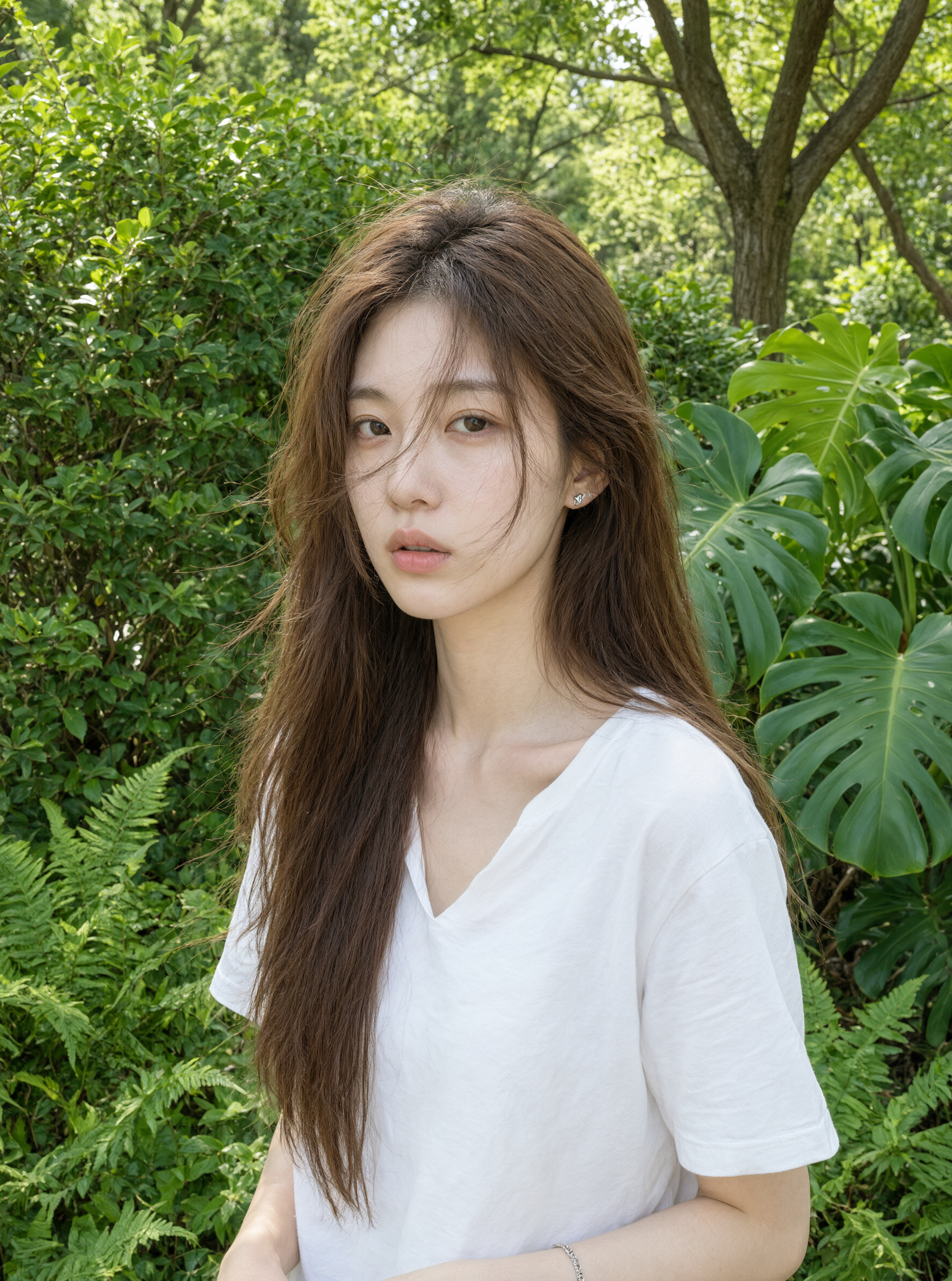 Official Qwen Image 3.0 portrait example with flowers and warm directional light